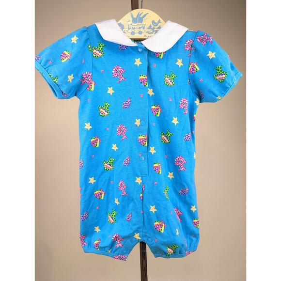 Vintage 90s Simply Basic Romper Baby Girls Under the Sea Ocean Jumper 24mo Blue - Picture 1 of 5